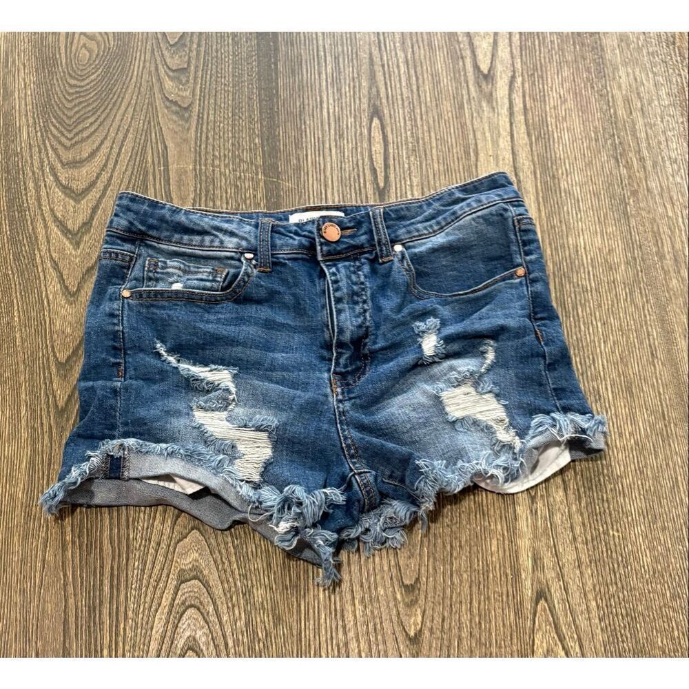 Black Label Womens Cut-Off Shorts Mid Rise Ripped Denim Medium Wash Blue Size M